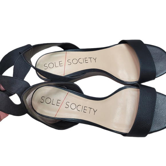 Sole Society Women's Kiah Leather Ankle Strap Wedge Sandals Black Size 9M / 40 - Picture 8 of 8